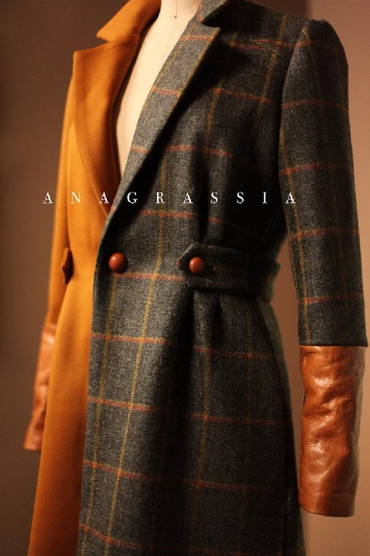 Patchwork Plaid Jacket Boat Neck Shawl Collar Notched Collar