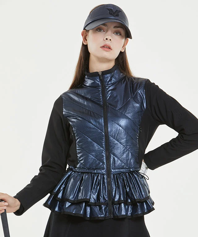 Shine Chrome L Padded Jacket - Navy Faux Fur Fabric Real Fur Fabric Shearling Fabric