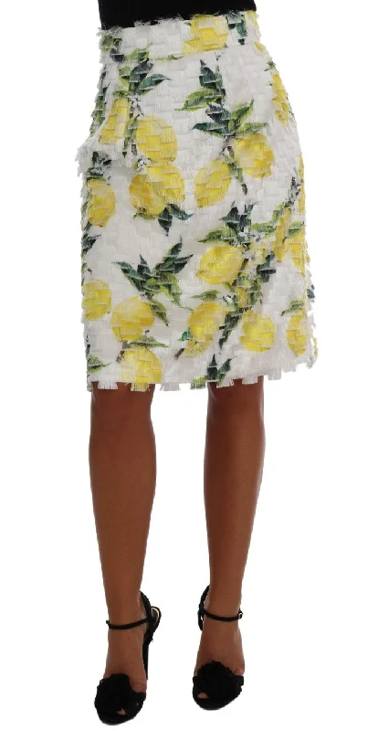 Dolce & Gabbana Lemon Print Fringe Pencil Women's Skirt casual skirt length