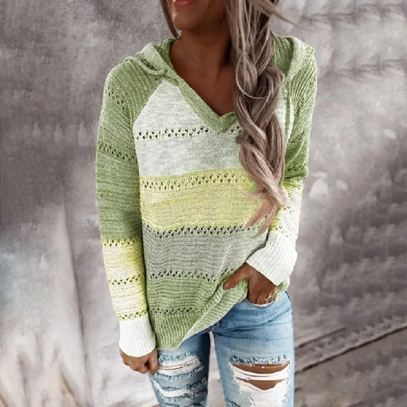 DressBetty - Women Patchwork Hooded Sweater Elasticated Padded Insulated