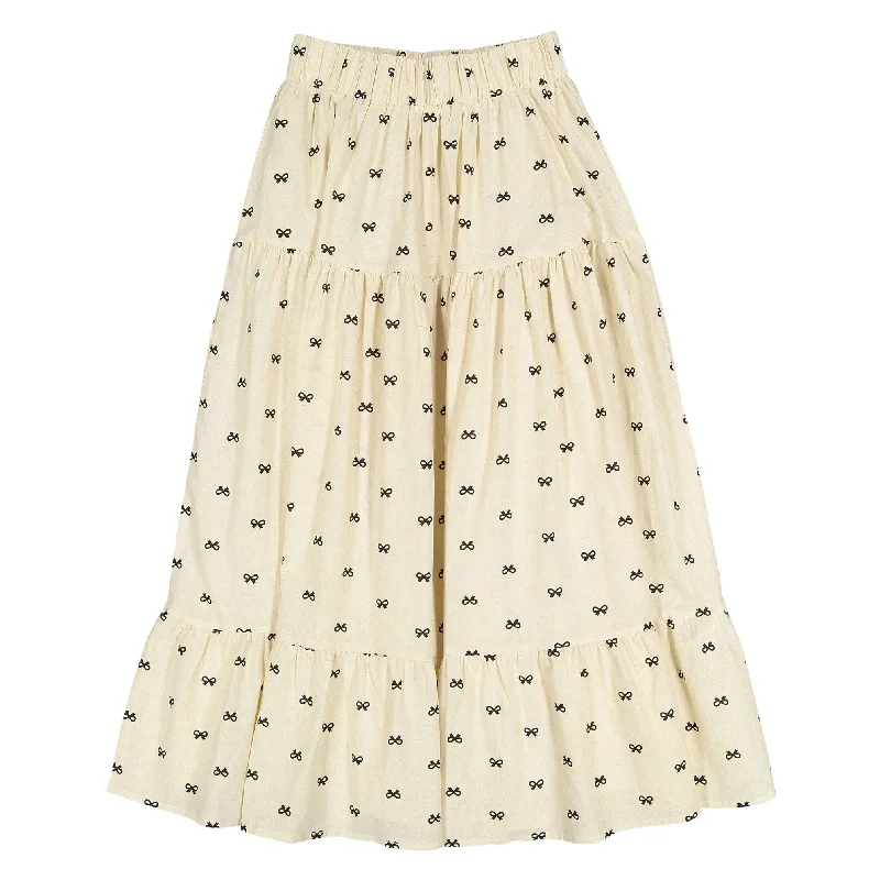 Ava and Lu Beige Bow Tiered Skirt ribbed skirt waist