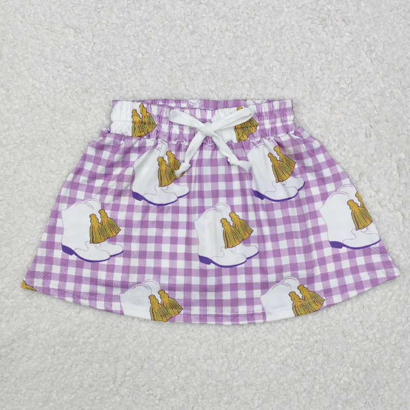 GLK0035 Girls outfit Purple Check boots skirts culottes boutique outfit RTS202412 linen skirt natural