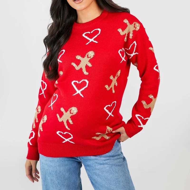 Gingerbread Christmas Sweater - Long Sleeve Casual Loose Fit Spandex Rayon Corduroy