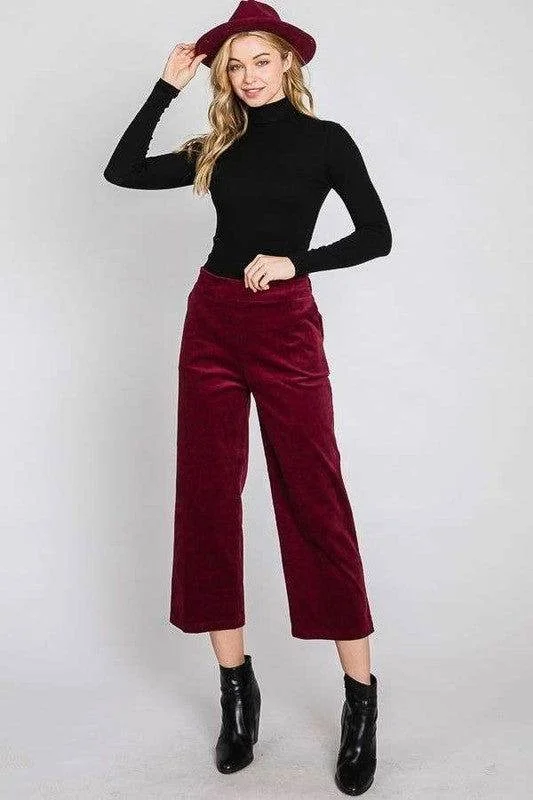 Ribbed Velvet Crop Wide Leg Pants Plus Lightweight Linen Pants