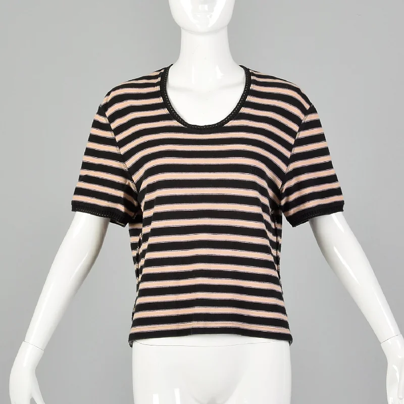 Large Sonia Rykiel 1990s Pink Black Striped Shirt Sleeved Sweater Stylish Fashionable Trendy