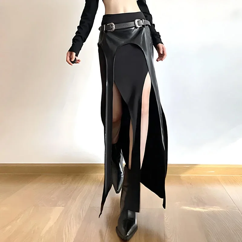Goth Double Slit Maxi Skirt silk skirt luxurious