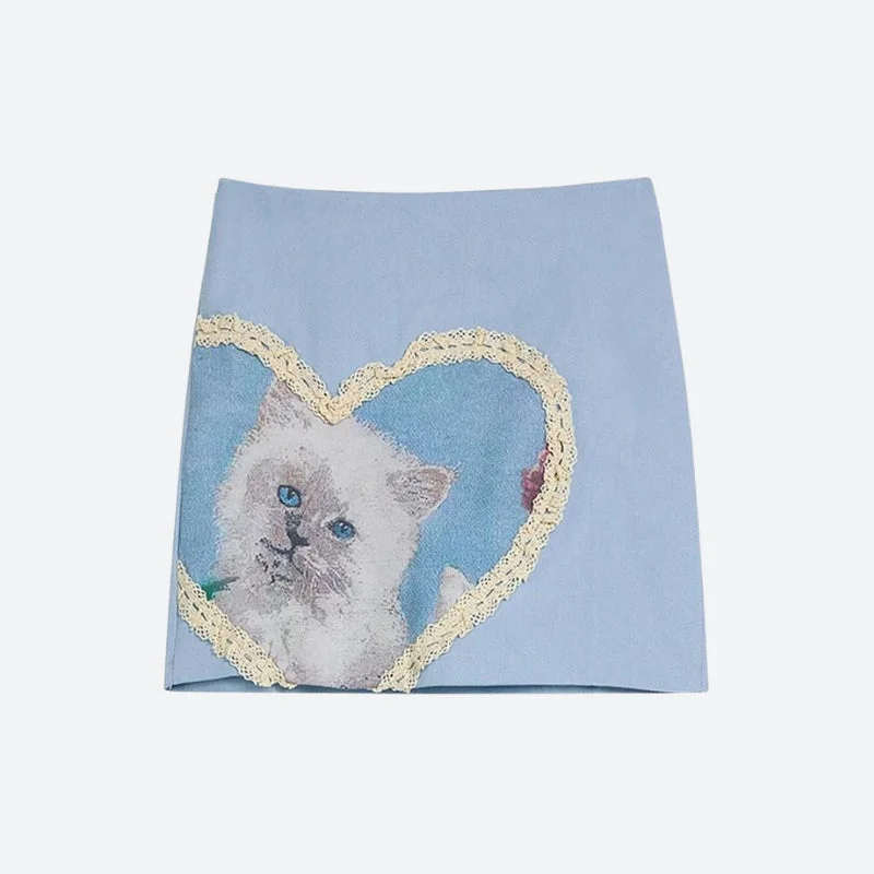 Soft Girl Cat Heart Mini Skirt corduroy skirt textured