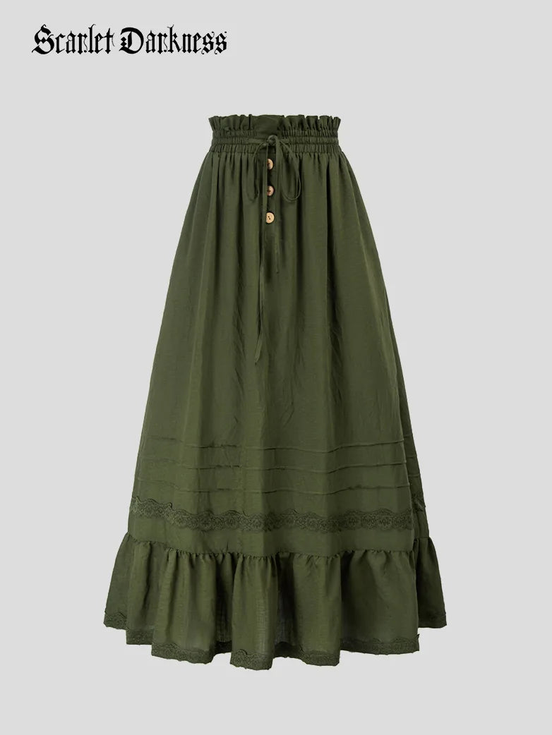 Ruffled Hem Maxi Skirt Elastic Drawstring Waist Skirt leather skirt sleek