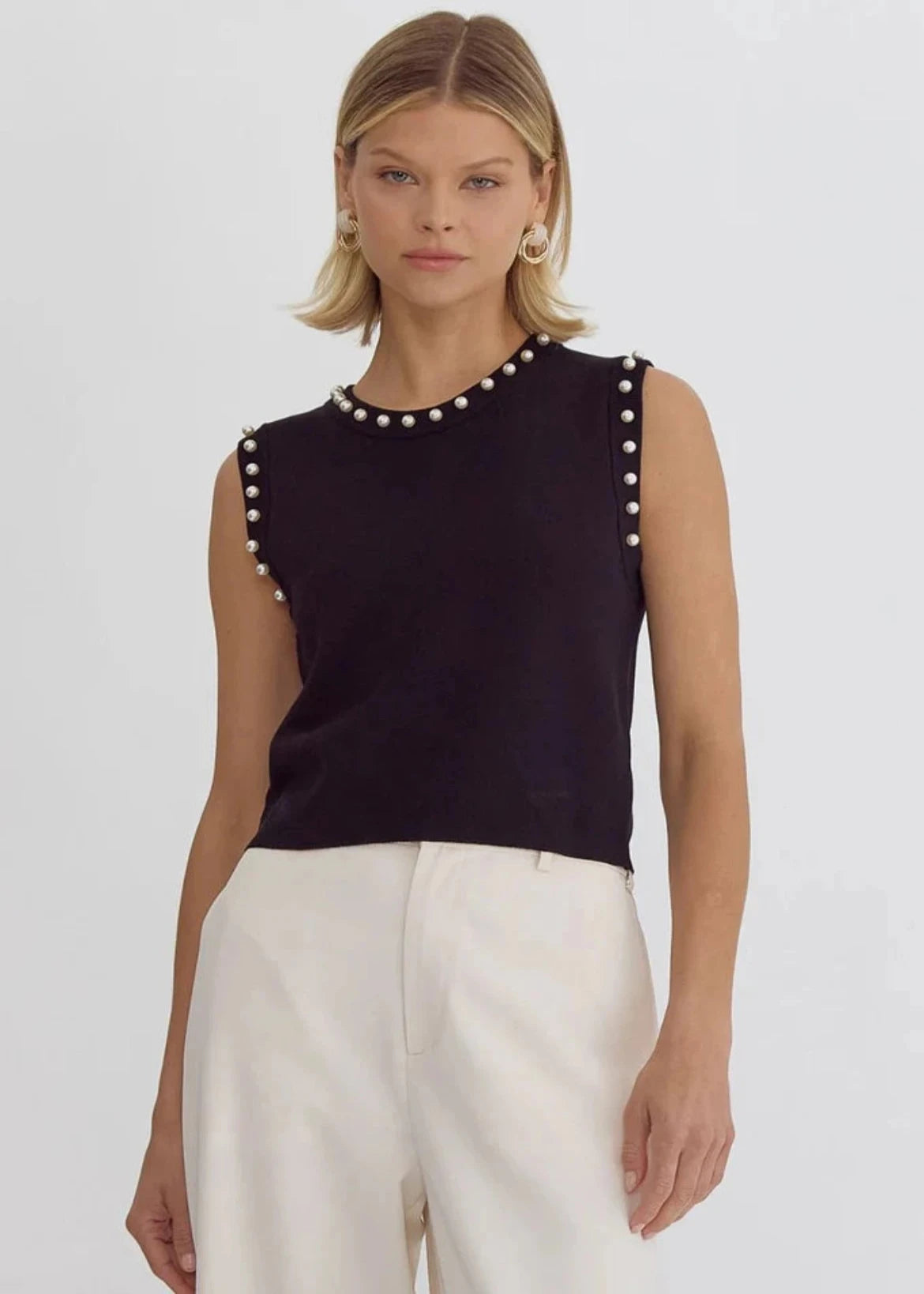 pearl trim sweater tank Elasticated Padded Insulated