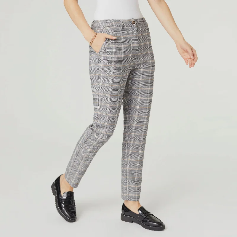 Wylda Stretch Plaid Pant | Black/Cream Fashionable Sporty Pants