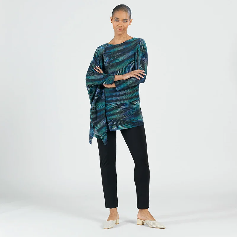 Lightweight Cozy - Poncho Sleeve Sweater Tunic - Peacock Pinstripe - Final Sale! Fleece Fabric Down Fabric Feather Fabric
