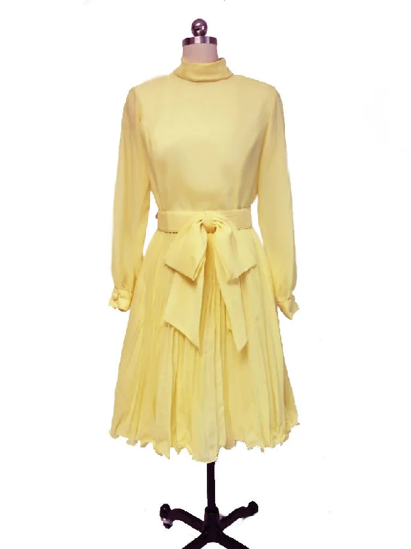 *VINTAGE '50s /  '60s PLEATED PARTY DRESS WITH BOW BELT IN LEMONADE Tunics Luxurious premium