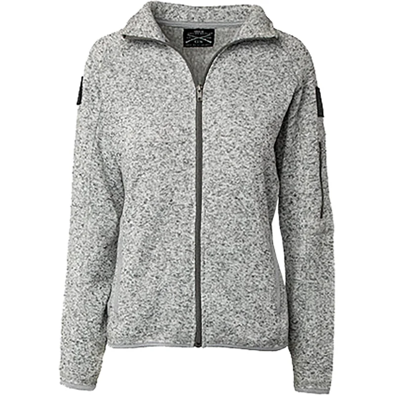 Grunt Style Women's Full Zip Sweater Jacket - Heather Gray Solid Print Embellished