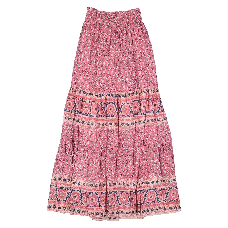 Bell Pink/Navy Print Annabelle Maxi Skirt wool skirt thick