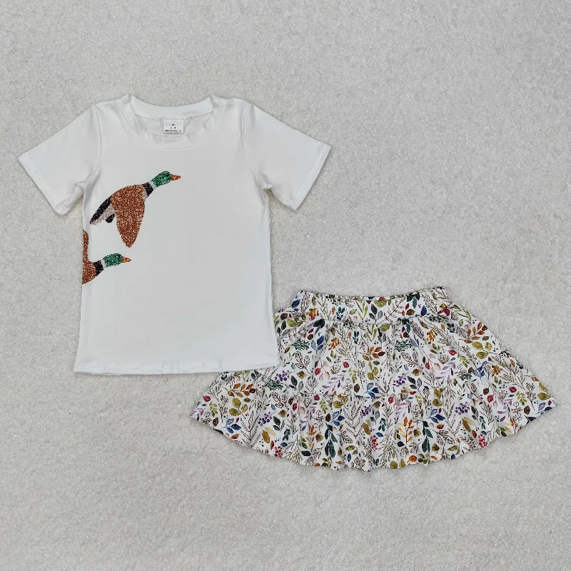 GSD1546 Duck Hunting Mardi Gras Apparel Boutique Outfit white short sleeve flower skirts girls boutique outfit 202501 wool skirt thick