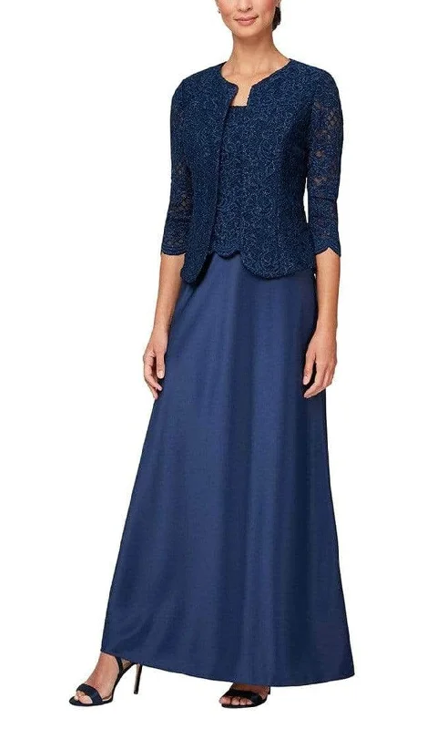 Alex Evenings 81122326 - Lace Top Long Dress With Jacket Chenille Fabric Brocade Fabric Lace Fabric