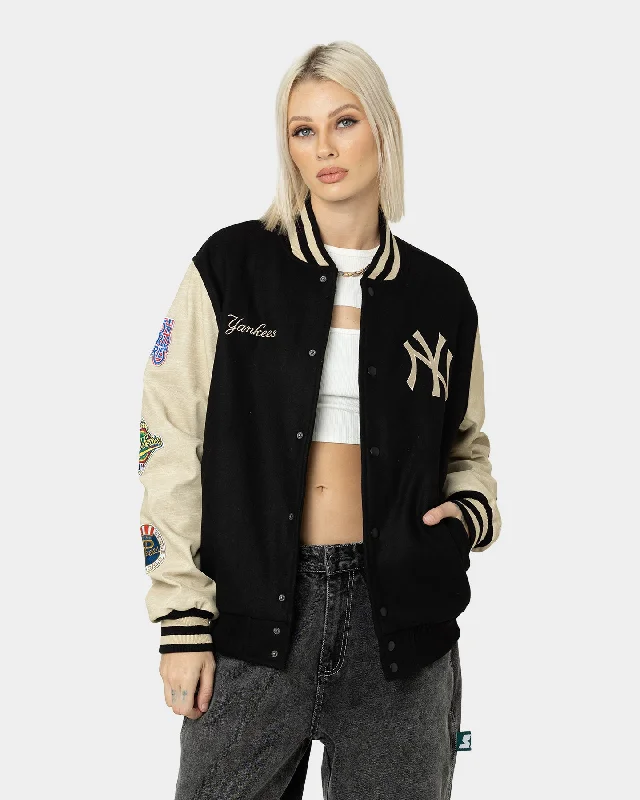 New Era New York Yankees MLB World Series Varsity Jacket Black Hooded Jacket Caped Jacket Shawl Collar Jacket