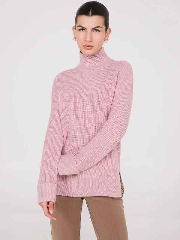 Mock Neck Shaker Stitch Sweater Seamless Knitted Crochet