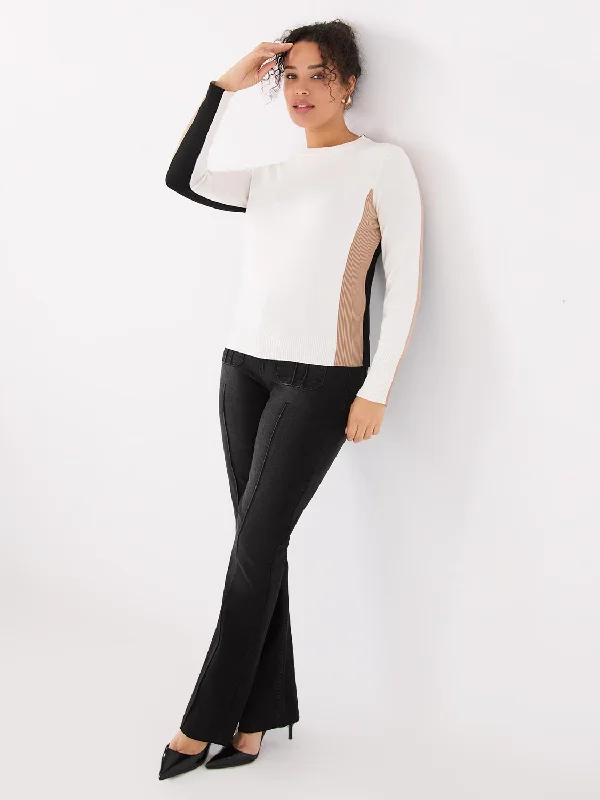 Colour Block Crew Neck Sweater Spandex Rayon Corduroy