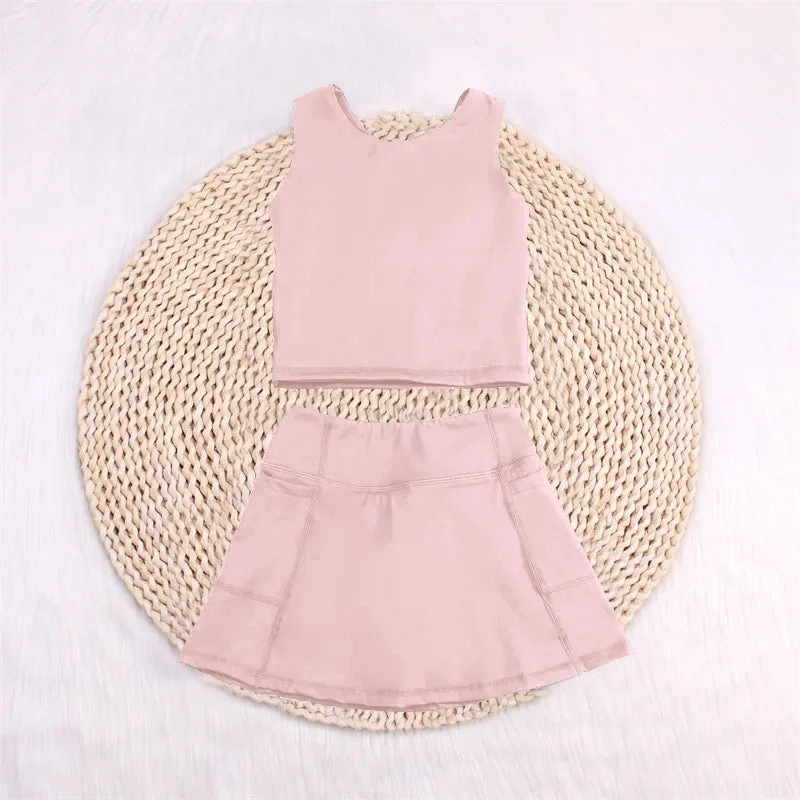 Preorder GSD1977 Yoga Outfit Baby Girls Sports clothes Pink Sleeveless top skirts shorts Girls Boutique Summer clothes  202502 lace skirt romantic