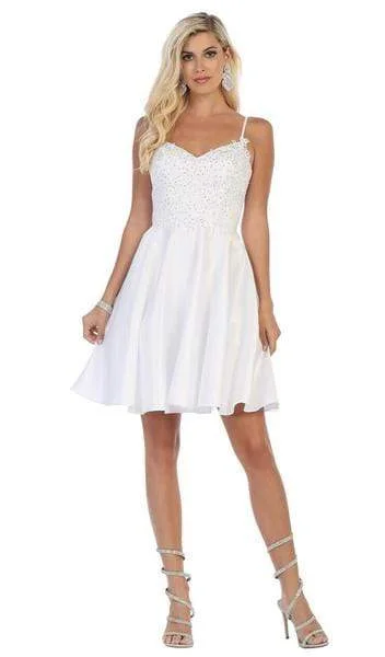 May Queen - Beaded Lace V-Neck A-Line Short Party Dress MQ1652 Tunics stripes playful
