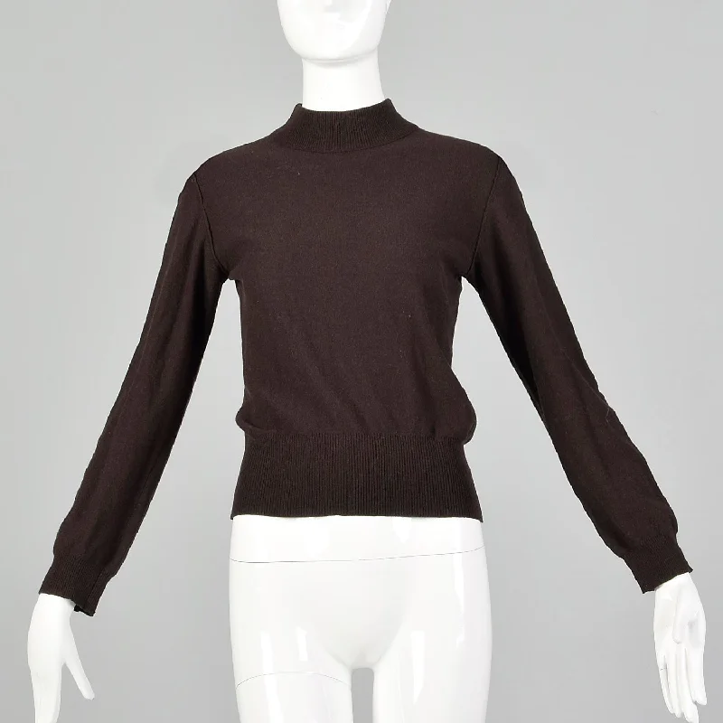 Sonia Rykiel 1990s Brown Long Sleeve Mockneck Sweater Plaid Sweater Polka Dot Checkered