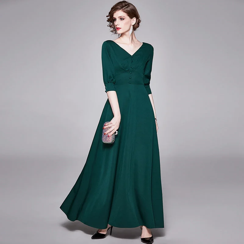 Elegant V Neck Long Evening Party Dresses Tunics Fashionable trendy