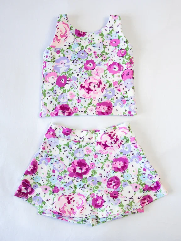 Preorder GSD1989 Yoga Outfit Baby Girls clothes Rose Red Flower Sleeveless Vest skirts shorts Girls Boutique Summer clothes  202502 spandex blend skirt