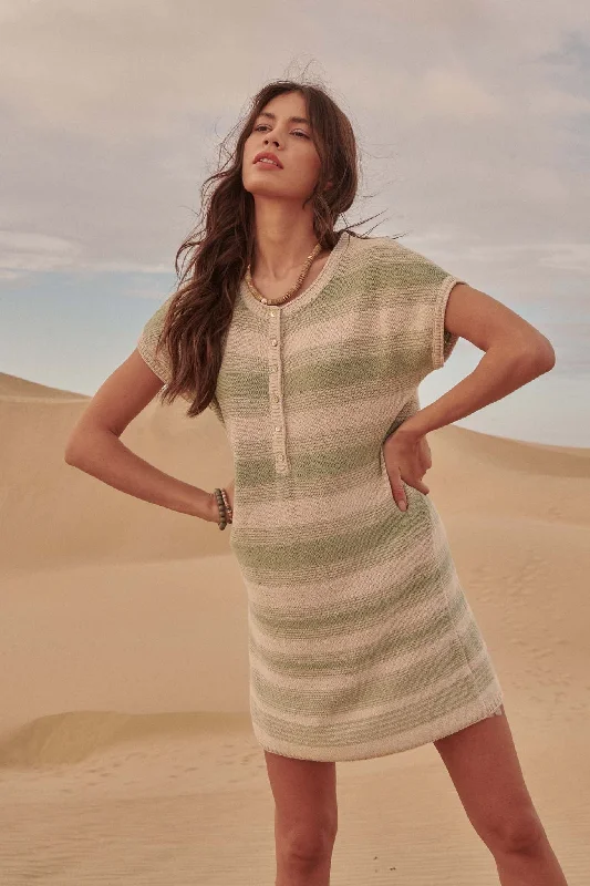 Raising the Bar Striped Short-Sleeve Sweater Dress Cotton Fabric Linen Fabric Terry Fabric