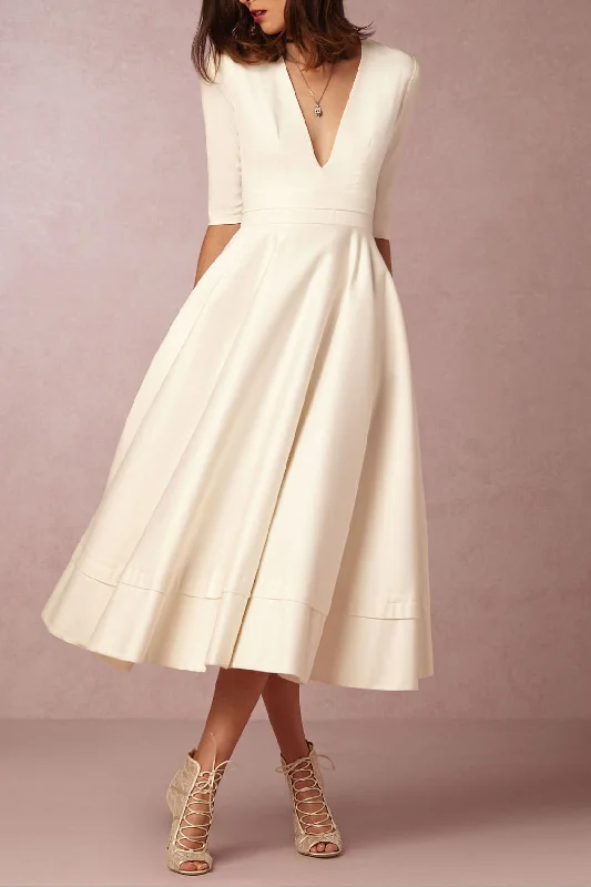 Ivory Plunging A-Line Cocktail Party Dress Tunics Gym athletic