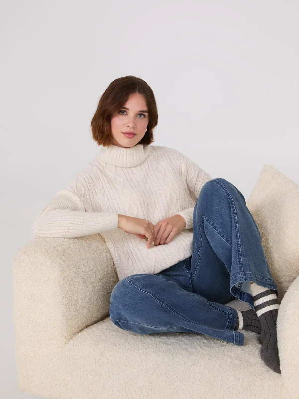 Multi-Cable Turtleneck Sweater Bright Pastel Dark