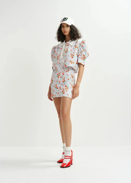 ESSENTIEL Floral Jacket With Puffed Sleeves Zippered Front Buttoned Front Snap Front