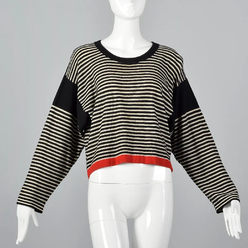 Small Sonia Rykiel 1990s Oversized Black and White Striped Sweater Seamless Knitted Crochet