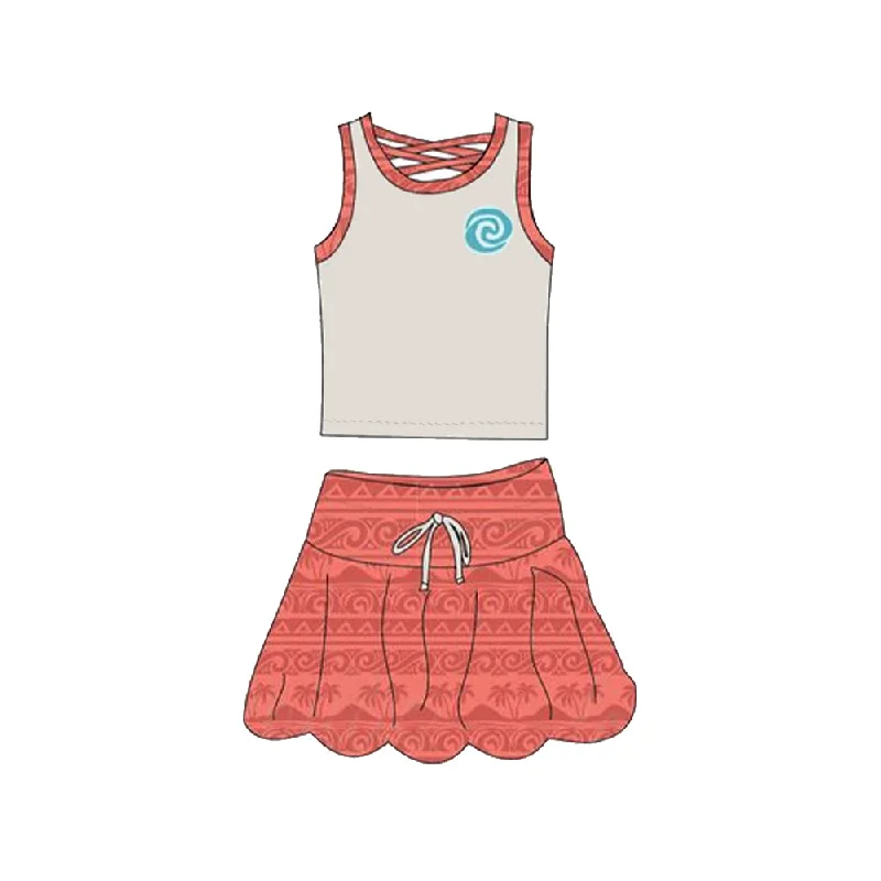 Preorder GSD2073 Beige Orange whirlwind  Milk silk sleeveless top skirts shorts Girls Boutique Summer clothes  202502 floral skirt print