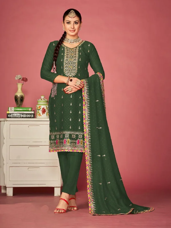 Mehendi Traditional Designer Semi-Stitched Pant Suit With Embroidery Diamond Work Relaxed Casual Leggings