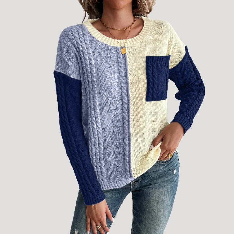 Color block cable knit sweater Polka Dot Checkered Tartan