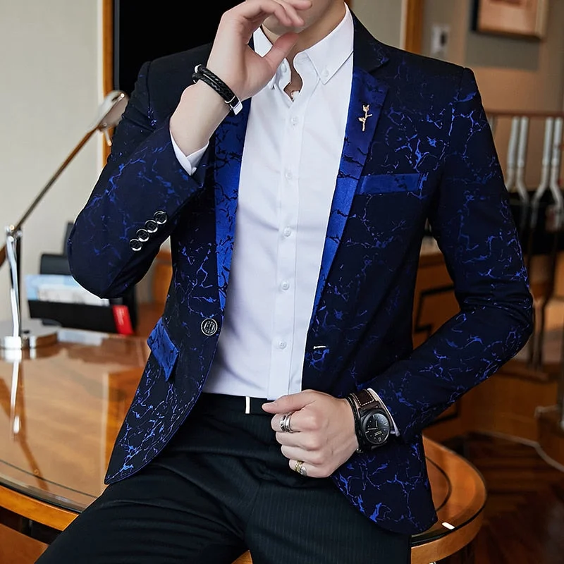 Luxury banquet party suit jacket evening dress fashion jacquard casual business jacket Slim men's wedding jacket men's clothing Cotton Fabric Linen Fabric Terry Fabric