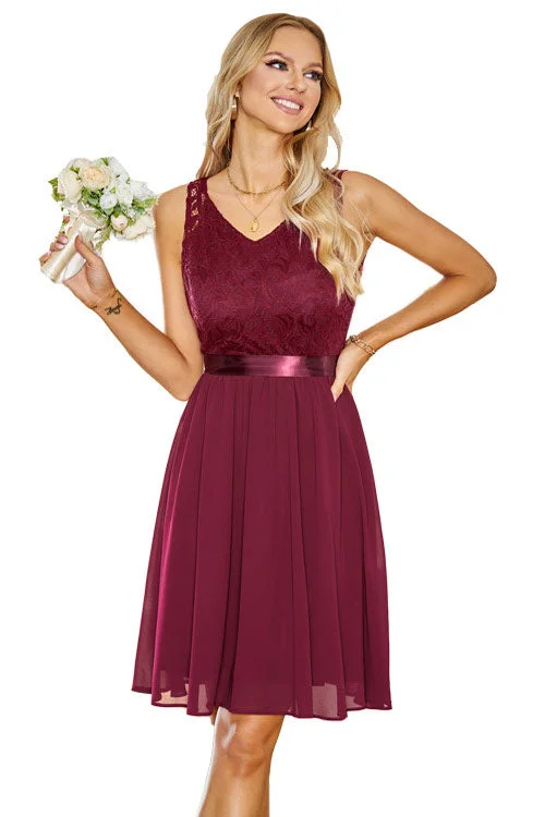 Burgundy Sleeveless A-Line Bridesmaid Party Dress Tunics Luxurious high-end