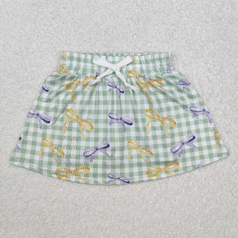 GLK0036 Girls outfit Light Green Check Bows skirts culottes boutique outfit RTS202412 leather skirt sleek