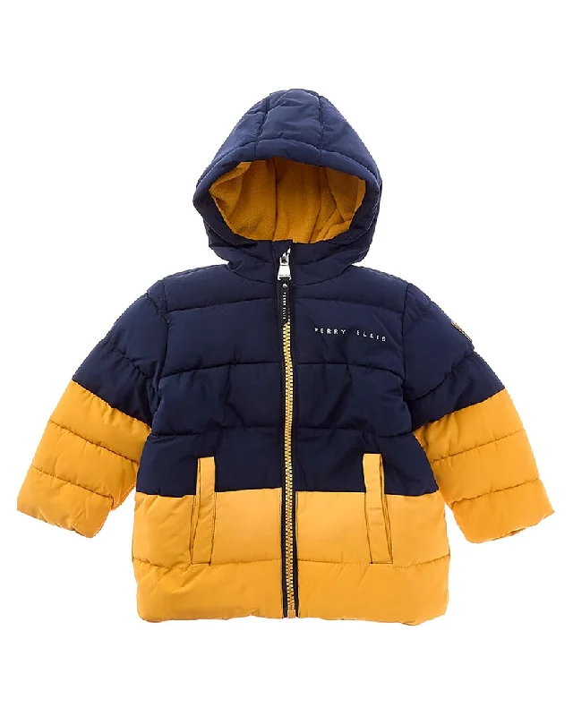 Perry Ellis Two-Tone Block Ripstop Puffer Jacket Belted Jacket Elasticated Jacket Padded Jacket