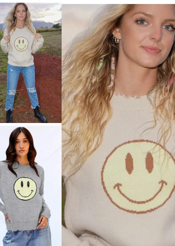 distressed smiley intarsia sweater Anti-Pilling Anti-Shrink Durable