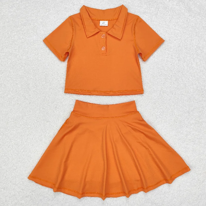 GSD1394 Solid color orange short sleeve skirt yoga suit corduroy skirt durable