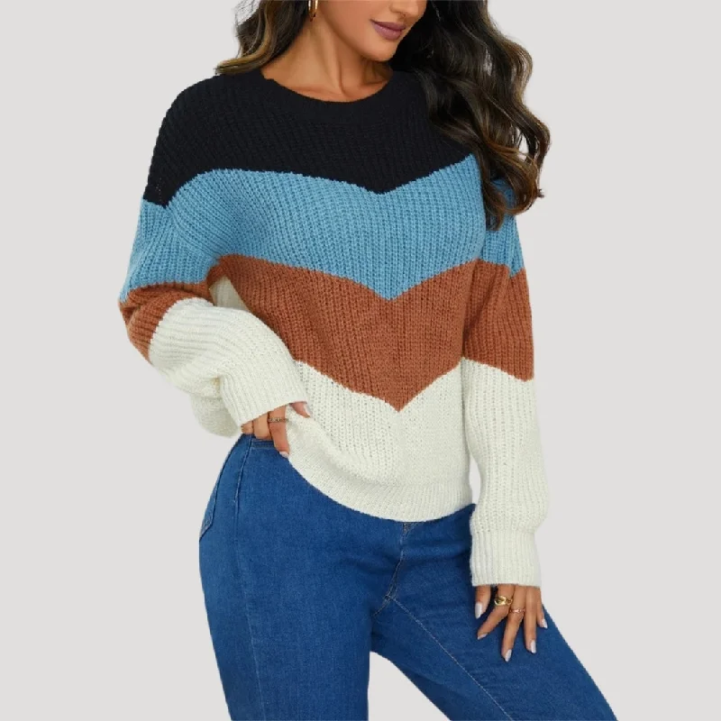 Chevron color-block knit sweater Silk Blend Satin Velvet