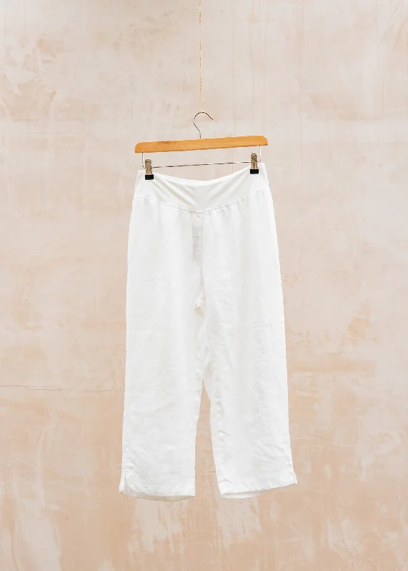 Solid Linen Capri Pants in Laundered Trendy Work Pants