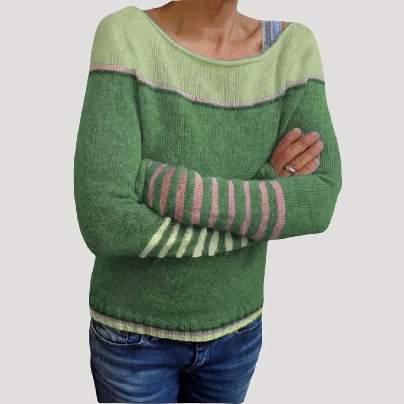 Color block striped knit sweater Houndstooth Herringbone Solid