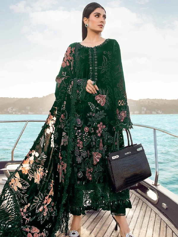 Green Classy Designer Semi-Stitched Pant Suit With Embroidery Work Casual Drawstring Pants