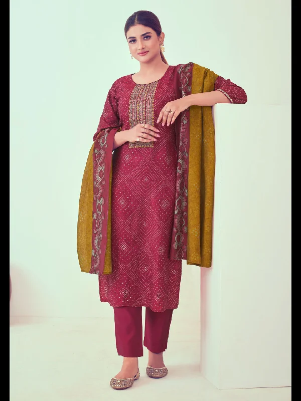 Pink Designer Readymade Pant Suit With Printed Embroidery Work Soft Wool Pants