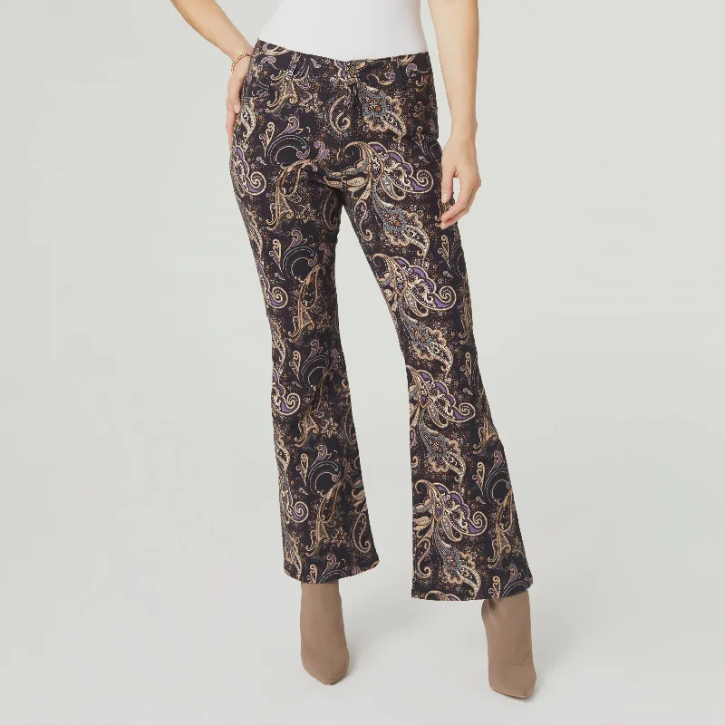 Draco Printed Flare Pant | Black Printed Stylish Slim Trousers