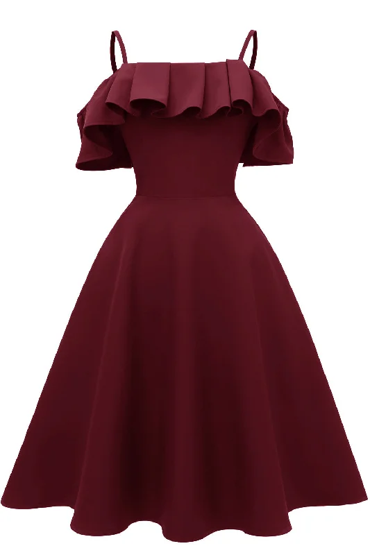 Ruffle Trim Spaghetti Straps Satin Prom Party Dress Tunics Vintage classic