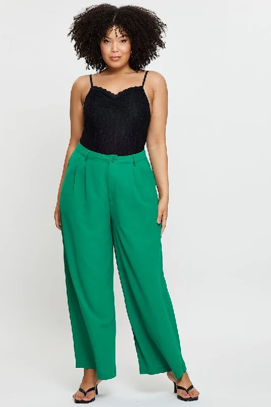 Green Wide Leg Pants High Waist Waist Tie Stylish Harem Pants